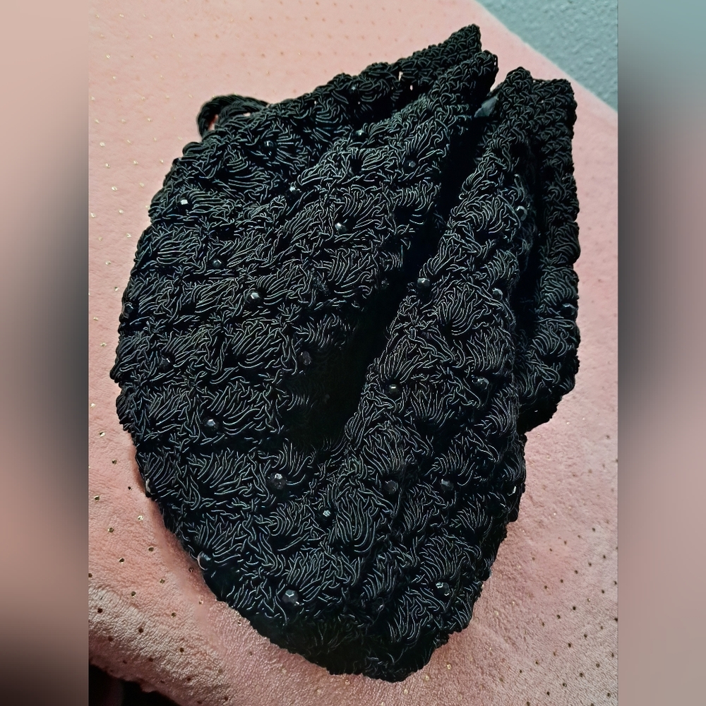 Black Crocheted Backpack Drawstring Bag Nwot - image 5